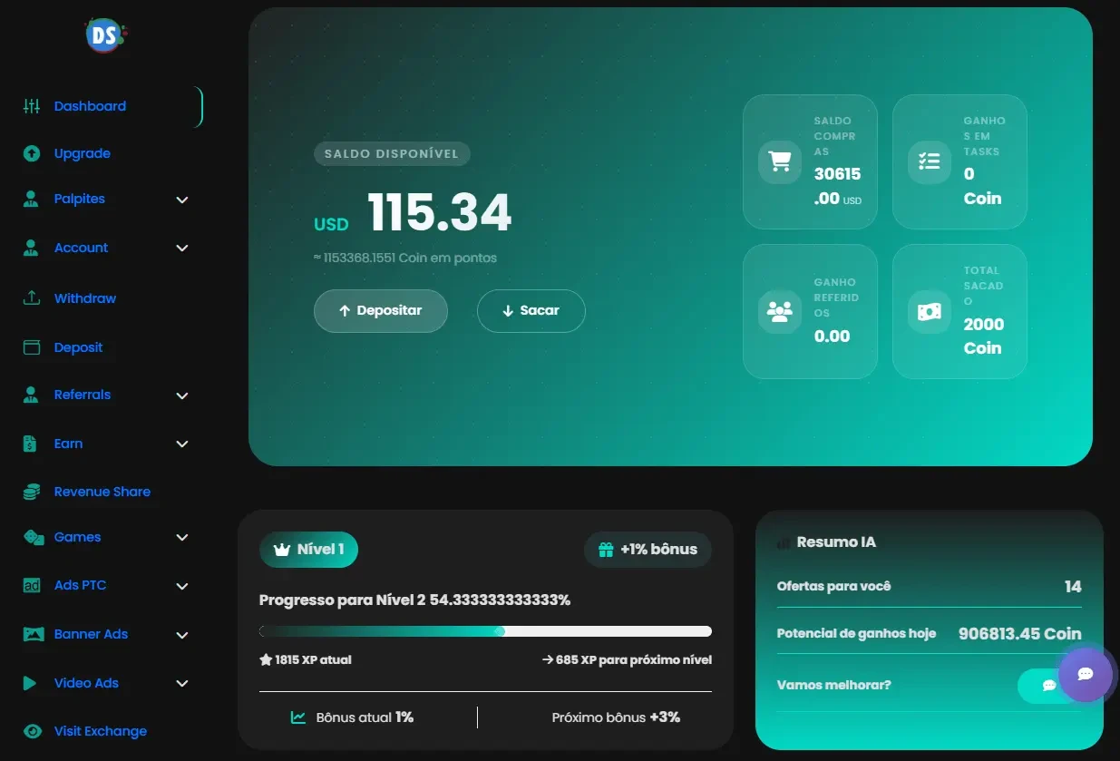 PTC DS Script - Script PTC e Faucet Completo em Laravel com IA, PIX